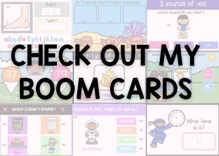 A collage showing lots of Boom Cards decks for teachers to check out 