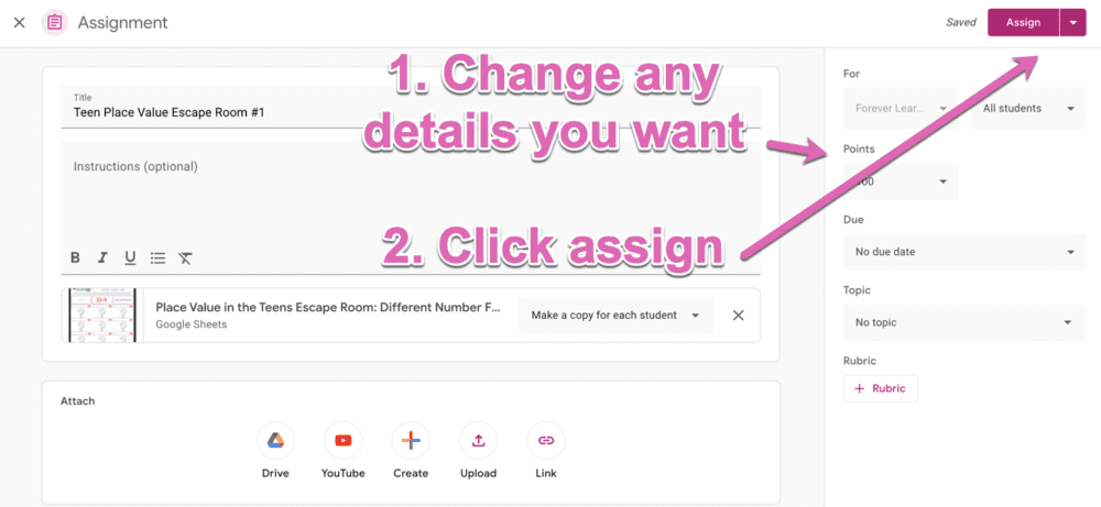 change assignment details and click assign