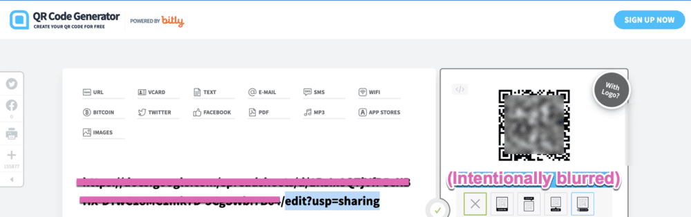 paste copied URL on a QR code generator, highlight edit?usp=sharing