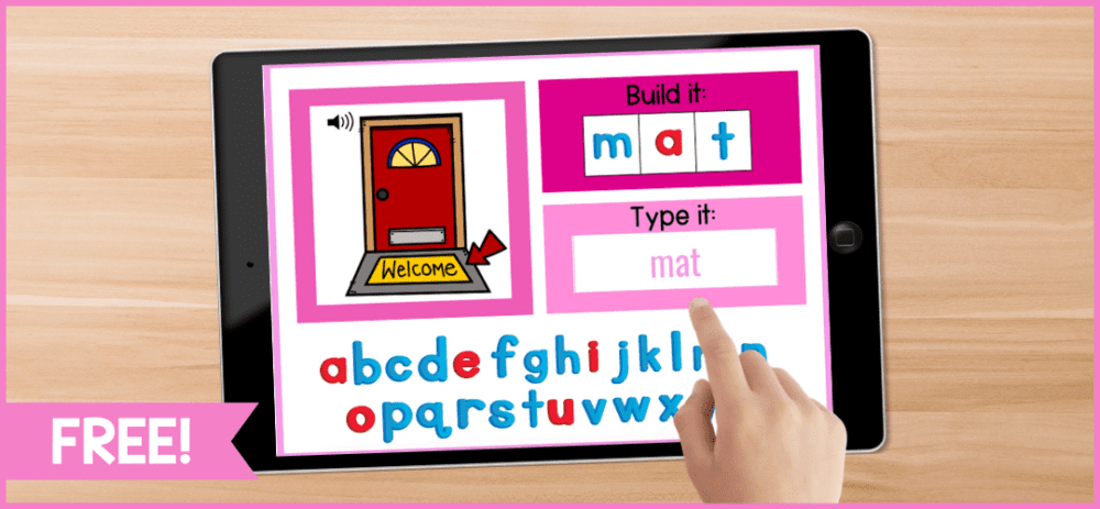 iPad showing spelling cvc words boom cards for reading centers