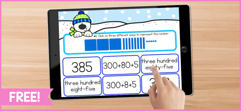 iPad showing place value to 999 boom cards