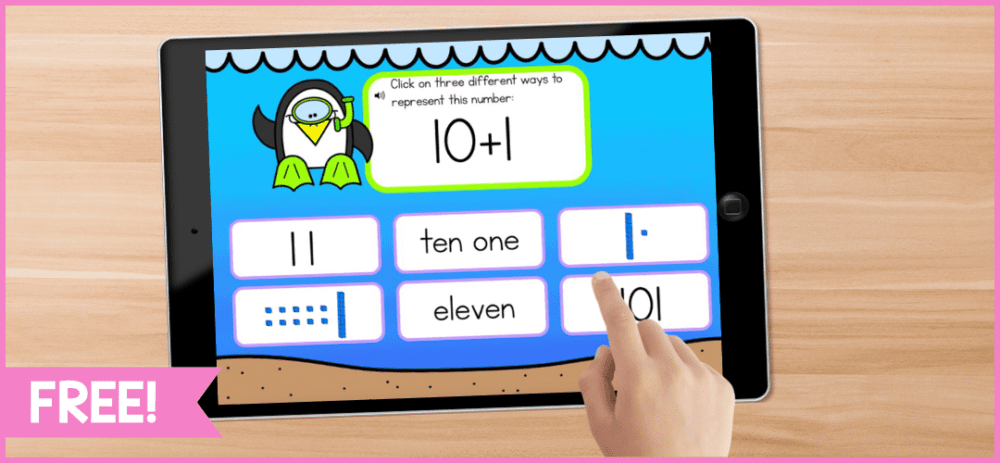 iPad showing teen place value boom cards