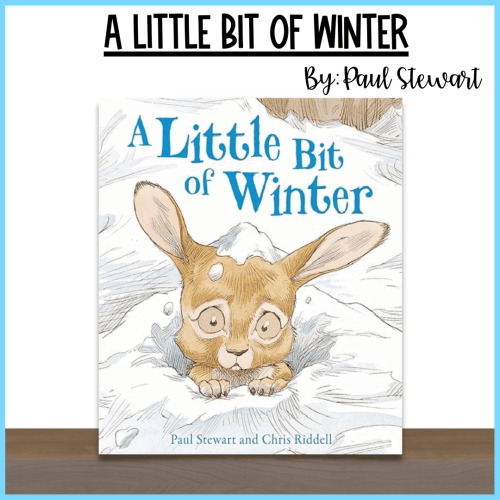 the book "A Little Bit of Winter" standing on a wooden shelf