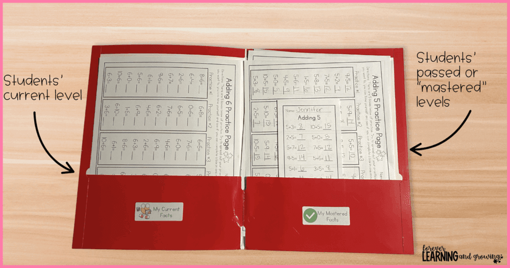 math fact fluency folder on desk