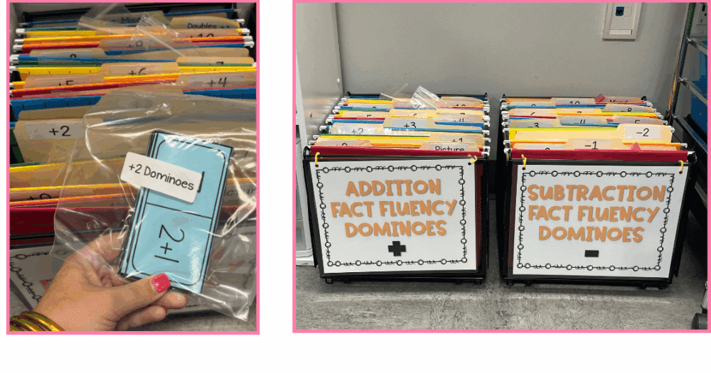 fact fluency dominoes organized in a baggie in creates 